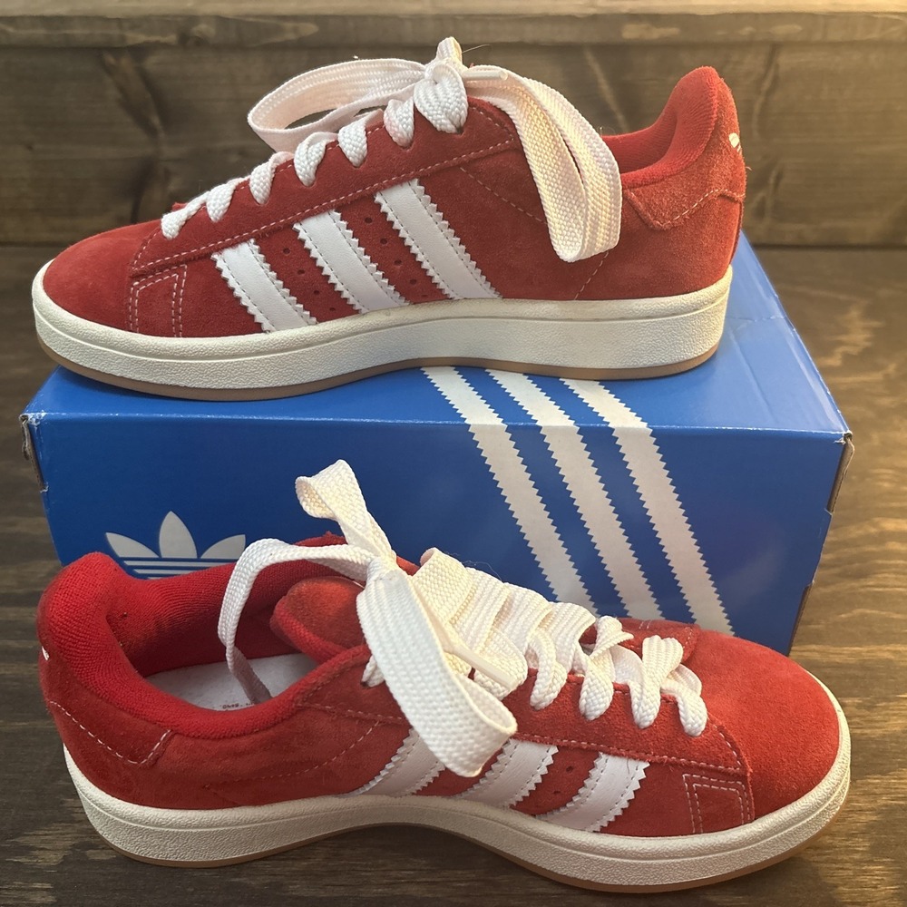 Adidas Campus 00s Sneakers Suede Red White Boys Sz 5 - Excellent Condition W Box